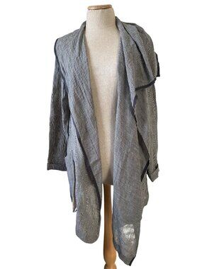 Crea Concept Linen Blend Open Front Jacket Size 38 Gray With Black Trim Made In